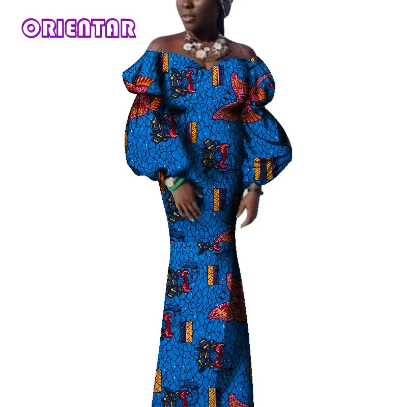 african traditional attire Bazin Riche African Dresses for Women Off Shoulder Puff Sleeve Ankara Dress African Wax Print Long Party Evening Dress WY3715 african outfits for women