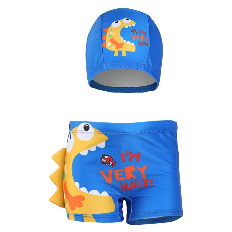 

2019 New Children's Bathing Suit Dinosaur Cartoon Children Swimming Trunks Boys Board Shorts with Cap Swimwear for Boys