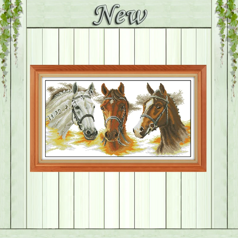 

Three horses decor mascot animals Painting Counted Print on canvas DMC 14CT 11CT DIY Cross Stitch Needlework Kits Embroidery Set