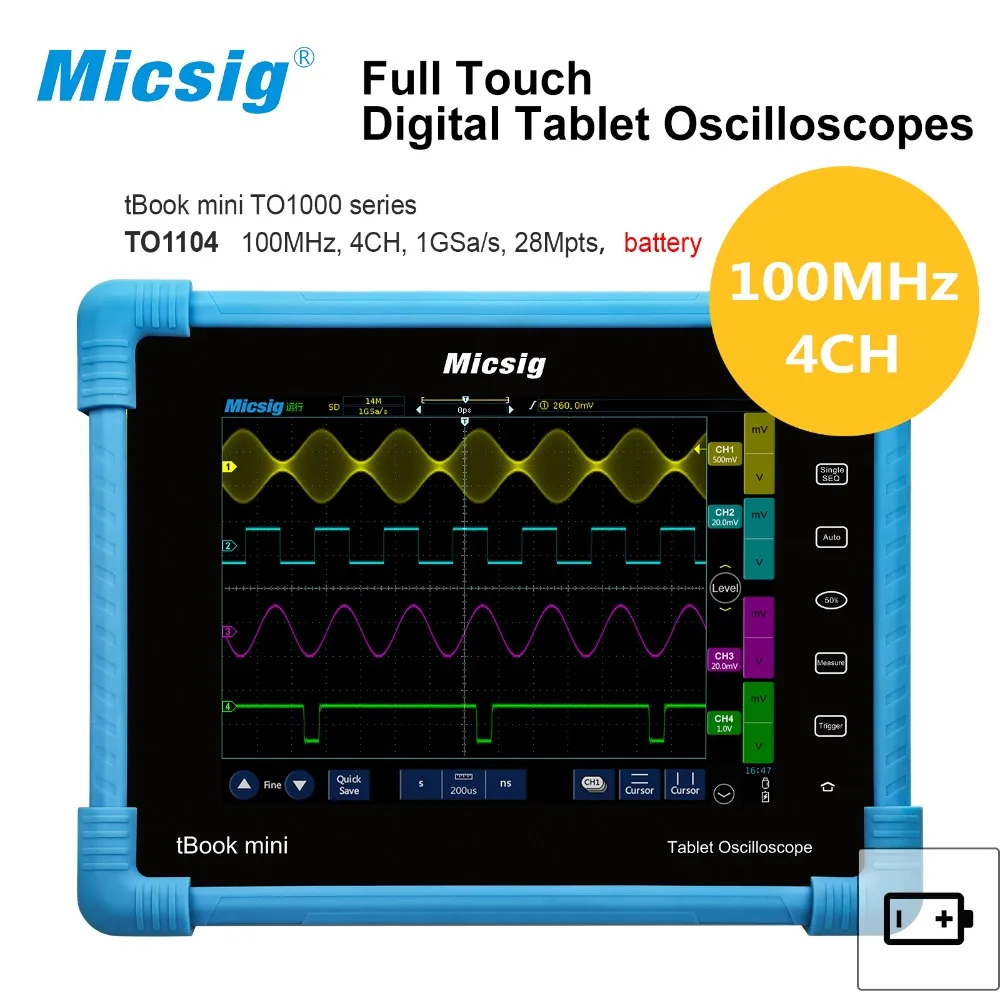

2016 Digital Tablet Oscilloscope 100 MHz 4CH scopemeter oscilloscope Automotive Automotive diagnostic oscilloscope kit TO1104