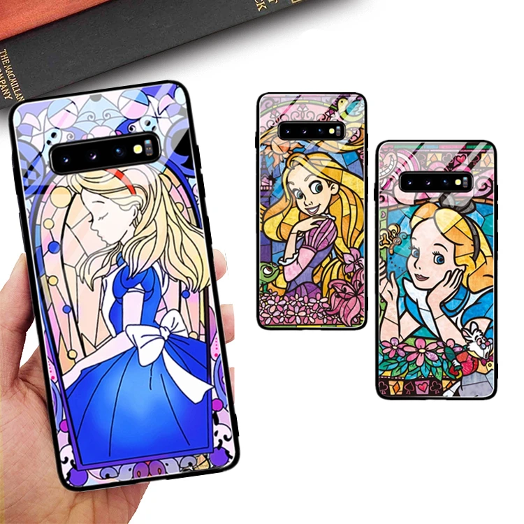 

Luxury Tempered Glass Case cartoon Cute Fairy princess soft silicon case for Samsung galaxy S10 PLUS S9 S8 PLUS Note 9