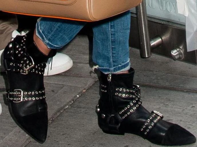 Botines de tacón cuadrado para mujer, botines con hebillas y tachuelas, de ante negro, 2018|heeled ankle boots|ankle bootsboots ankle - AliExpress