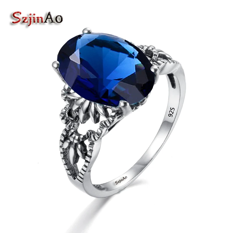 Szjinao Custom Processing 925 Sterling Silver Sapphire Rings Christmas Gift Europe Delicate Adorn Vintage Jewelry