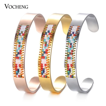 

10pcs/lot Stainless Steel Bangle Seed Bead Bangle Bracelet for Women Handmade Jewelry 3 Colors M-014*10
