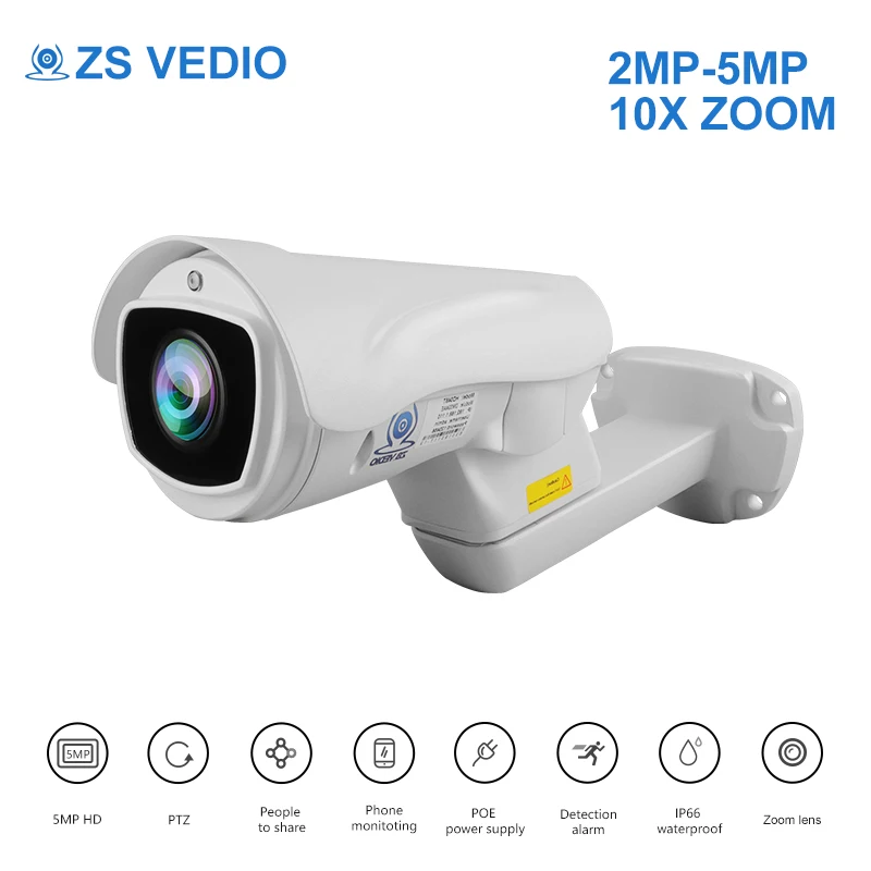 ZSVEDIO H. 265 Onvif PTZ Security IP Camera Outdoor Waterproof 4X 10X Optical Zoom 1080P 5.0MP IR cut Bullet | Безопасность и