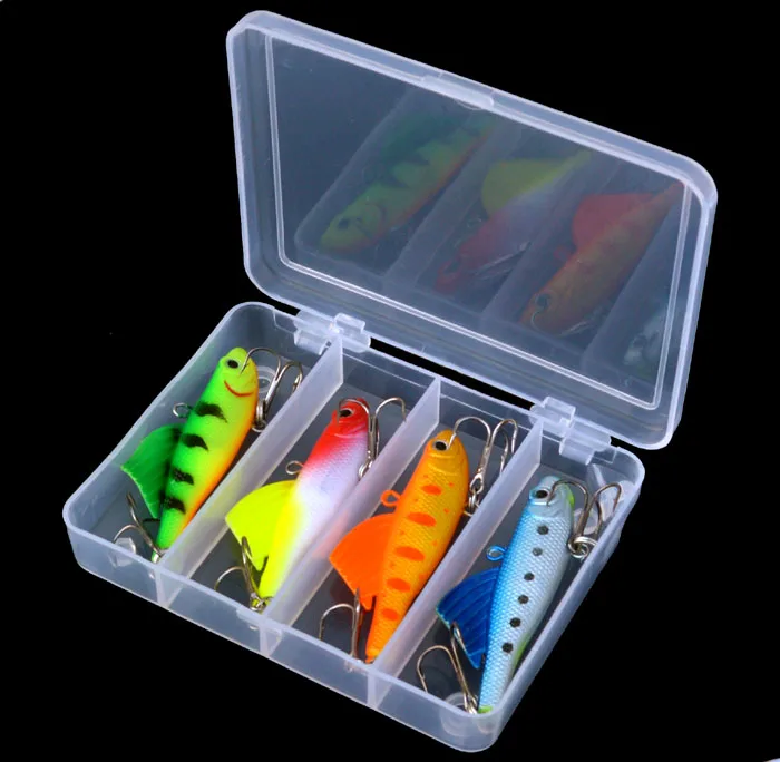 4pcs set Soft Hard Fishing Lure Kit with Tackle Box Winter Spring Autumn Sea Vib Fishing