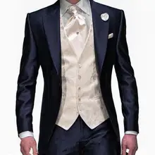 Фрак утро Стиль Для мужчин S Нарядные Костюмы для свадьбы Темно-синие жениха Смокинги для женихов Свадебные Смокинги для женихов мужской костюм 3 предмета Best мужской костюм