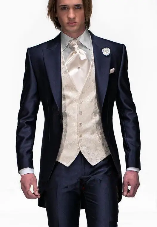 

2017 Tailcoat Morning Style Mens Wedding Suits Navy Blue Groom Tuxedos Wedding Tuxedos Groomsmen Suit 3 Piece Best Men Suit