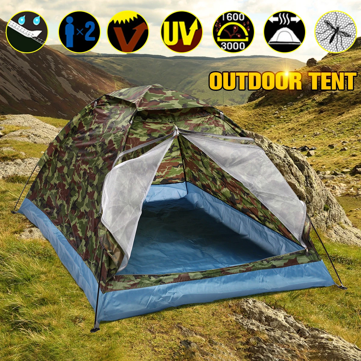 

More Durable 2 Persons Camping Tent Sunshade Double-layer Waterproof Windproof Anti-UV Sun Shading Shelter Outdoor Hiking Tent