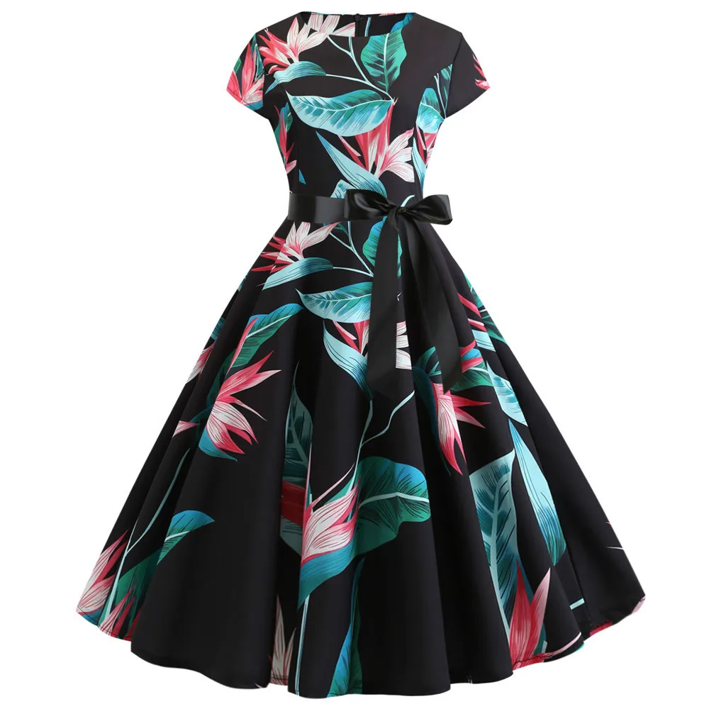 

Plus Size Summer Dresses Women Vintage Rockabilly Dress Jurken Floral 1950s 60s Retro Big Swing Pinup Party Dress Vestidos
