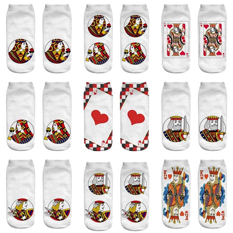 

3 Pairs Women 3D Print Art Socks Casual Harajuku Unisex Poker Novelty Funny Socks Summer Breathable Socks Female Low Ankle Meias