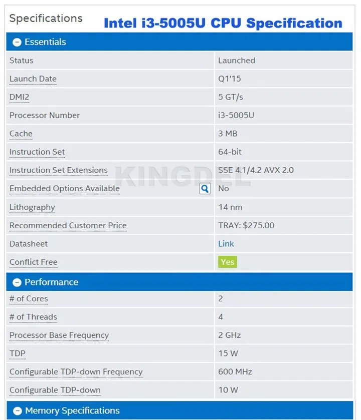 Kingdel безвентиляторный HTPC Core i3 5005u мини-компьютер Intel HD Графика 5500 неттоп ПК HDMI VGA 2.0 ГГц Настольный ПК 3 м Кэш 16 г 256