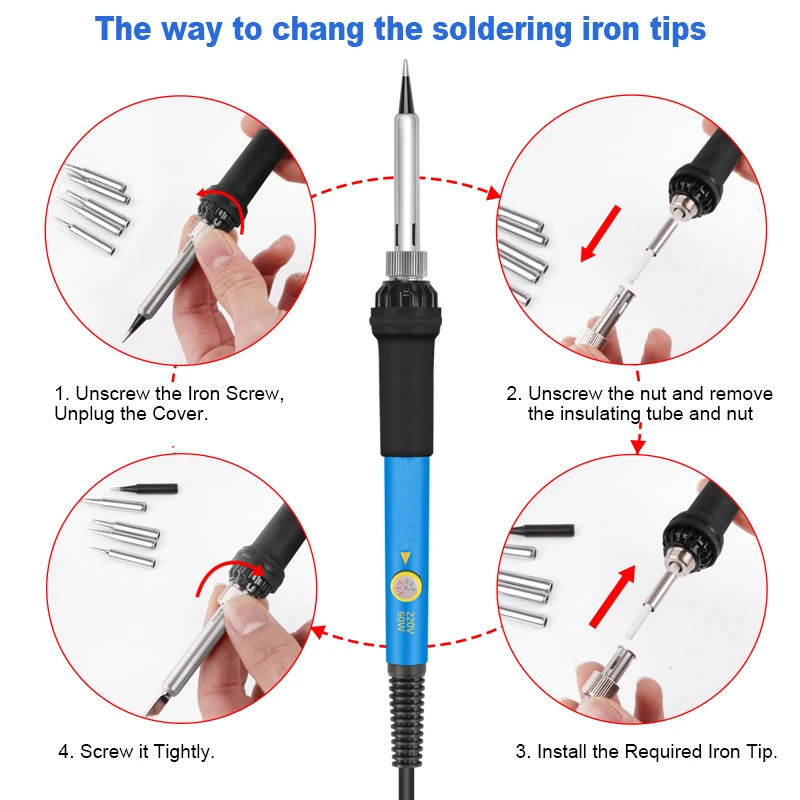 60W Adjustable Temperature Electric Soldering Iron Kit 5pcs Tips Digital Multimeter Desoldering Pump Welding Stand Repair Tool