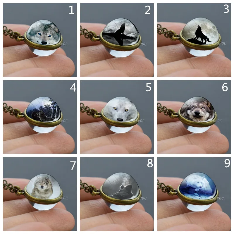 

Double-side Wolf Necklace Fine Wolf Glass Cabochon Pendant Unisex Animal Necklace Wolf Howling Accessories Animal Jewelry
