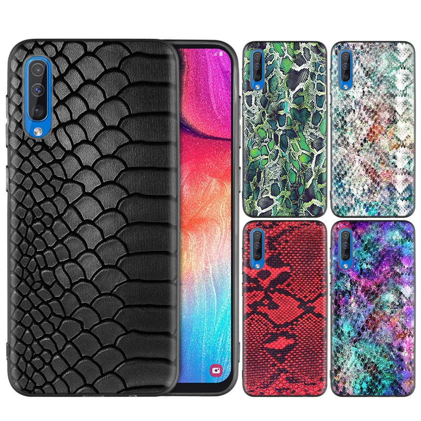 

Black Silicone Case Bag Cover for Samsung Galaxy M10 M20 M30 S8 S9 S10 S10e 5G J3 J4 J5 J8 Plus 2018 S7 Edge Leather Snake Scale