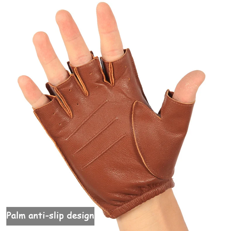 High Quality Man's Half Finger Gloves Breathable Non-Slip Fitness Leather Fingerless Gloves Black Camel Driving Gloves Male NAN7 mens snow gloves