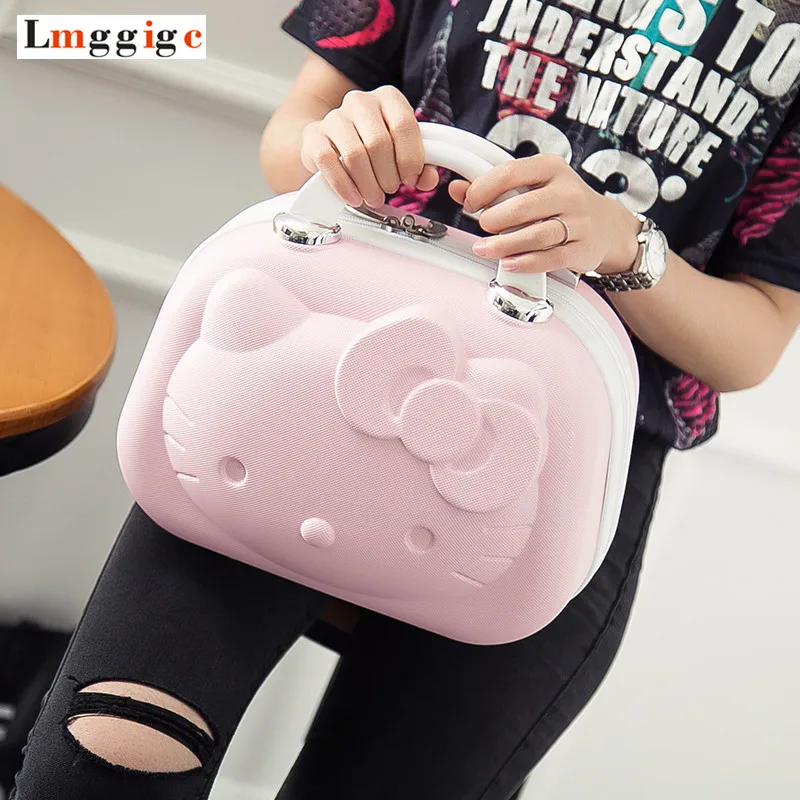 Дешево Hello kitty косметичка мультфильм Дорожный чемодан портативный для женщин сумки прекрасный косметичка макияж коробка детский подарок