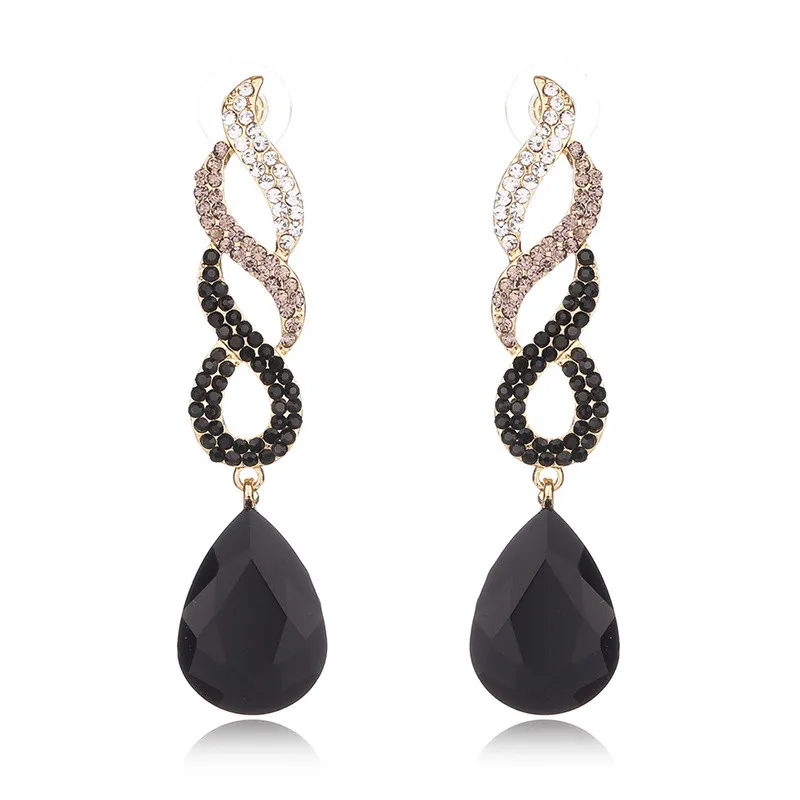 Длинные серьги, модные ювелирные изделия, свисающие серьги с черным кристаллом для женщин, свадебные серьги-капли, Висячие женские серьги - Окраска металла: W7173