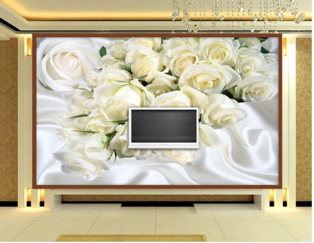 Custom 3d photo wall paper White silk roses Living room TV backdrop bedroom 3d photo wallpaper Home Decoration Custom 3d photo wall paper White silk roses Living room TV backdrop bedroom 3d photo wallpaper Home Decoration