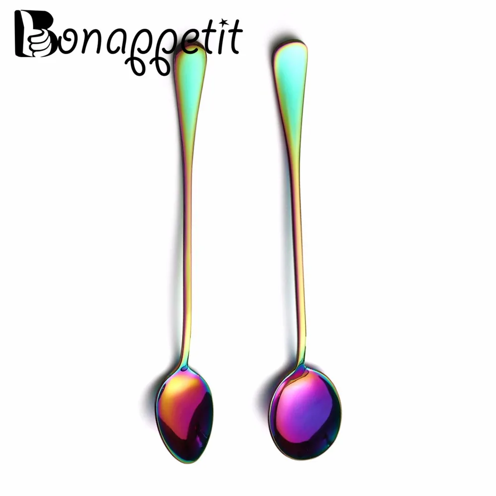 

Rainbow Spoon Stainless Steel Rainbow Round Sharp Head Coffee Scoop Cold Drink Fruit Long Ice Scoop Dinnerware