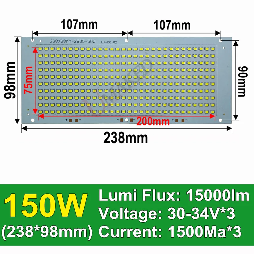 Полностью мощный светодиодный прожектор PCB 20 Вт 30 Вт 50 Вт 100 Вт 150 Вт SMD2835 светодиодный PCB плата, светодиодный источник освещения для Светодиодный прожектор - Испускаемый цвет: 150W 238x98mm