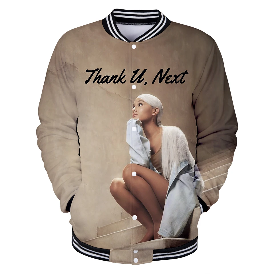 

2019 HIP HOP FASHION 3D Ariana Grande Print Long Sleeve Harajuku Baseball Jacket Women and men Clothes Kpop Free Shipping