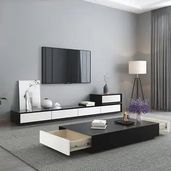 Soporte de TV para sala de estar moderna, de madera mate, monitor led, mueble para tv, mesa de tv + mesa de centro de café + gabinete