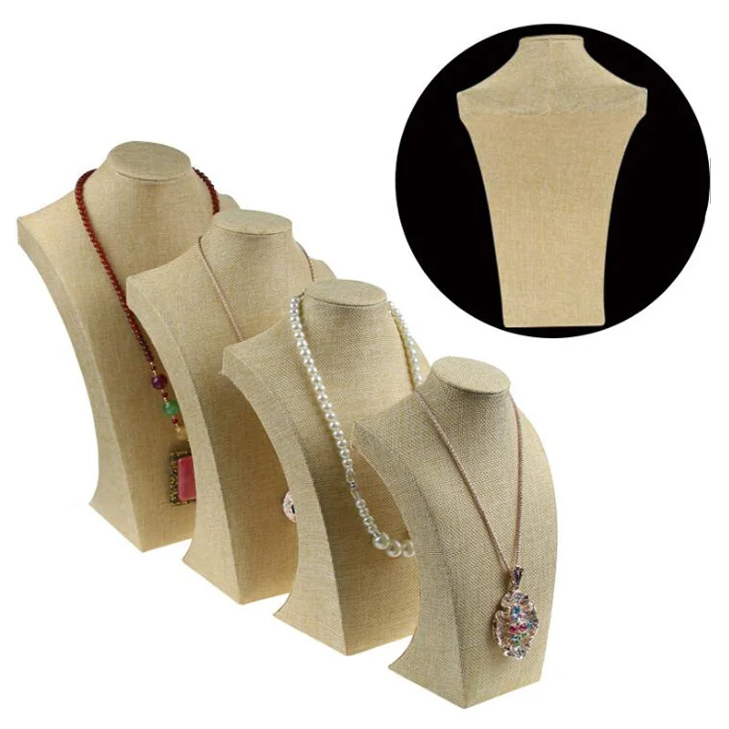 

Excellent New Natural Linen Jewelry Necklaces Pendants Display Bust Choker Holder Stand Rack Show 5 Size Wholesale Price