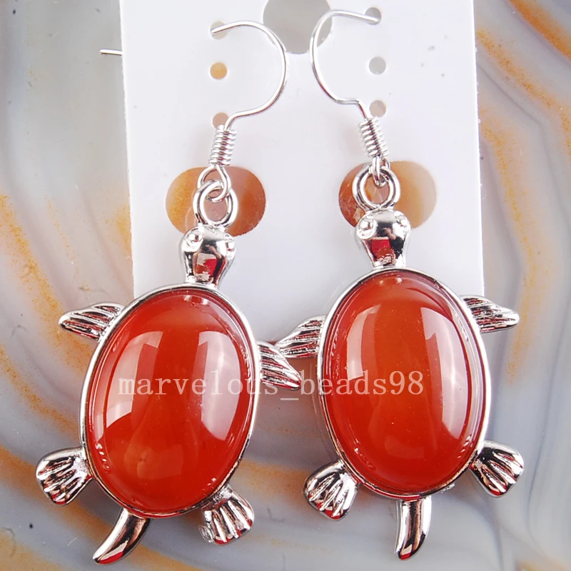 

Free Shipping Beautiful Red Carnelian Trutle Tortoise Beads Earring PC4182