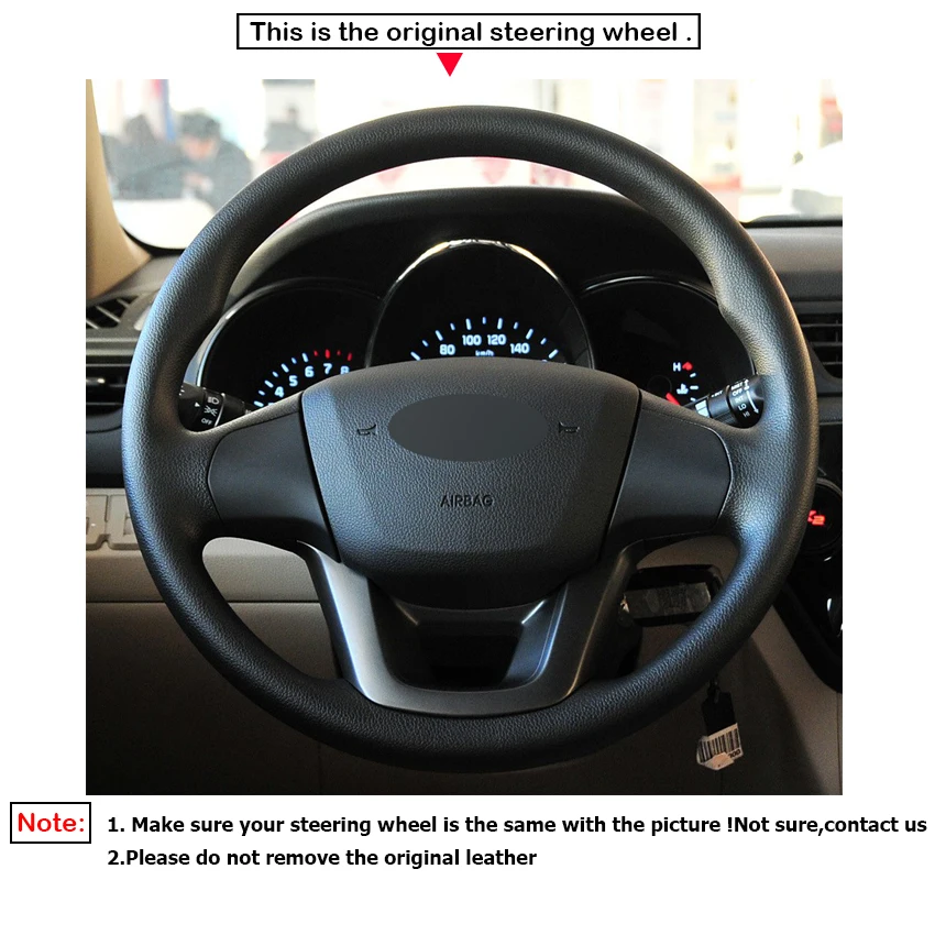 Черная замша DIY ручной прошитой рулевого колеса автомобиля Обложка для Kia K2 Rio 2011 2012 2013