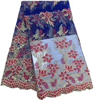 

Hot sale beautiful blue african french net lace fabric with stone african lace fabric 2019 nigerian lace fabric for dress FC-A91