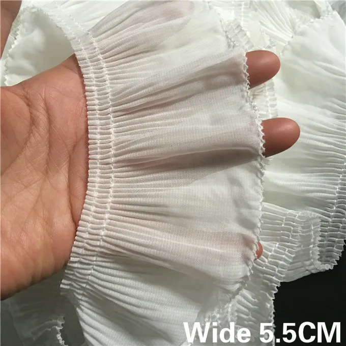 

5.5CM Wide Luxury White Black Folded Chiffon Lace Fabric Fringe Ribbon Ruffle Trim Garment Dress Skirt Splice DIY Sewing Crafts