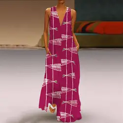 Женское винтажное платье с принтом, без рукавов, v-образный вырез, повседневное свободное летнее макси платье, vestidos de verano платье женское #40