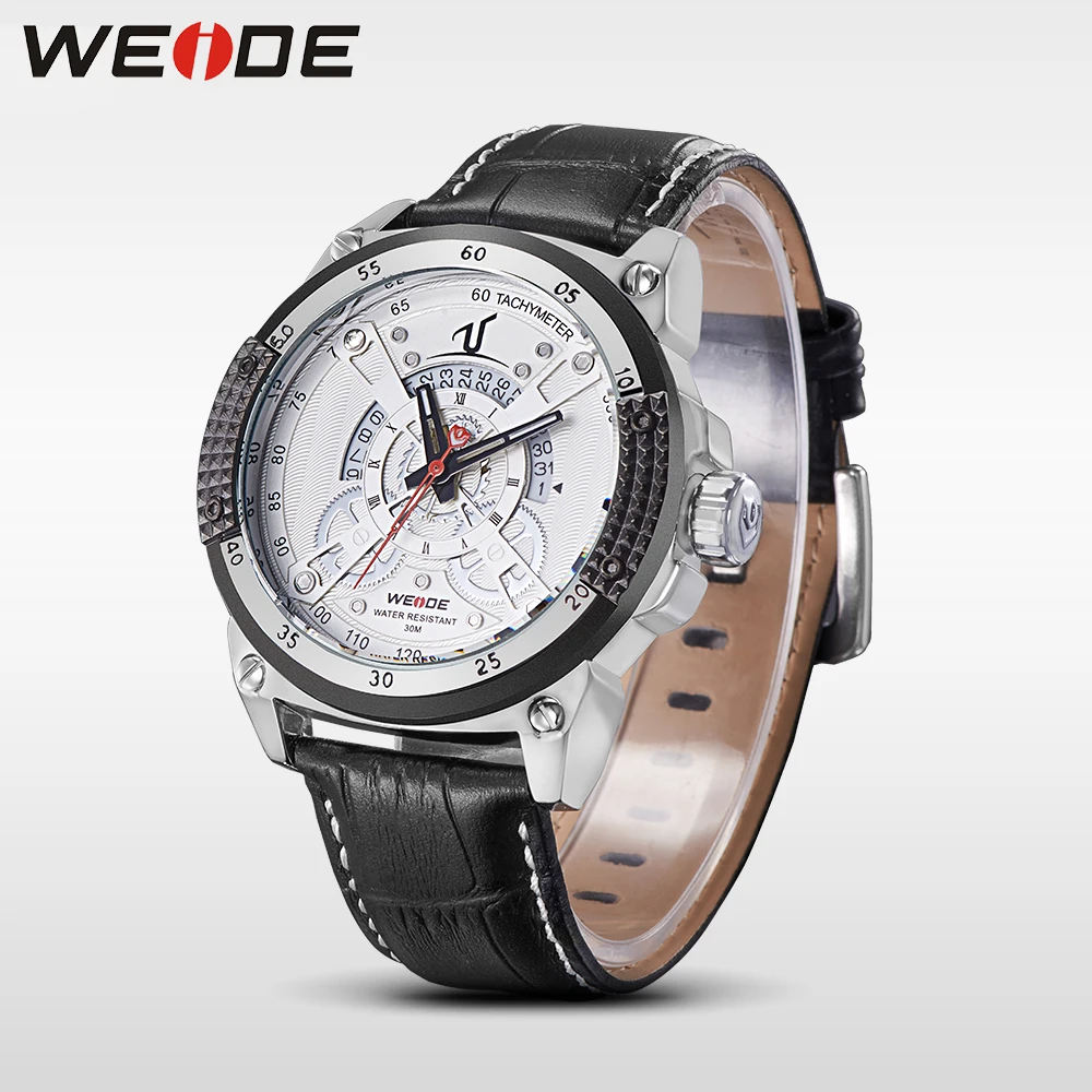 WEIDE brand leather sport quartz watches men water resistant mehanical