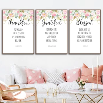 

Bible Verses Prints Christian Wall Art Posters Watercolor Flowers Blessed Quotes Canvas Painting Pictures Home Room Decor