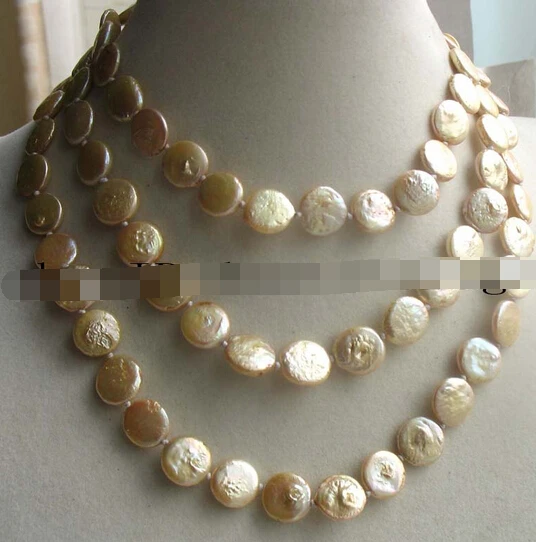 

huij 004903 freshwater pearl champagne coin 11-13mm necklace 46