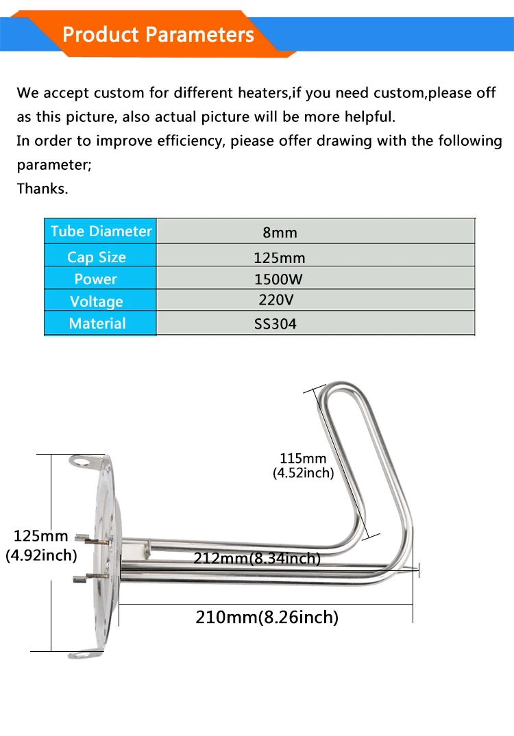Isuotuo 125 мм крышка 220 В 1500 Вт бойлер электрическая нагревательная трубка с одним датчиком нагреватель из нержавеющей стали часть