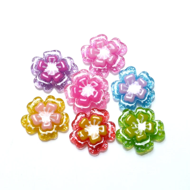 50pcs Mixed Resin Flower Decoration Crafts Beads Flatback Cabochon