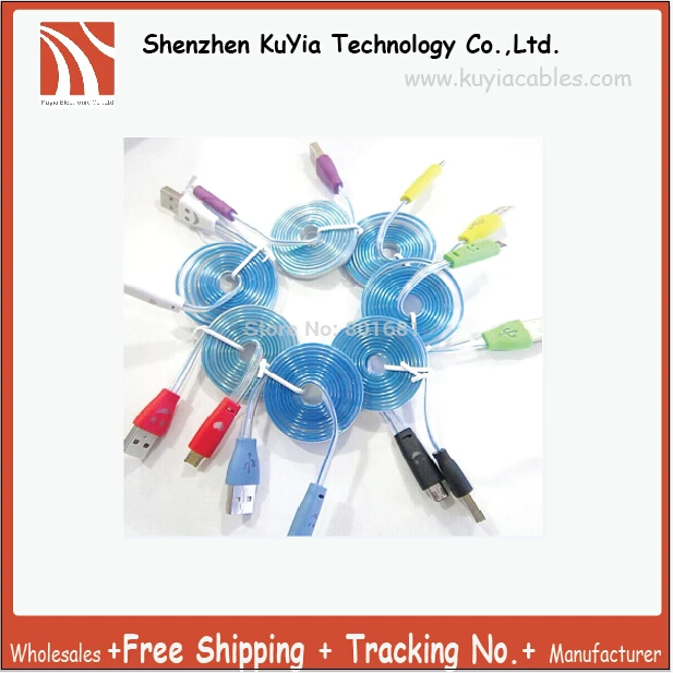 

2pcs/lot micro usb Smiling face cables charger cable Android mobile phone data cable LED Light USB Cable
