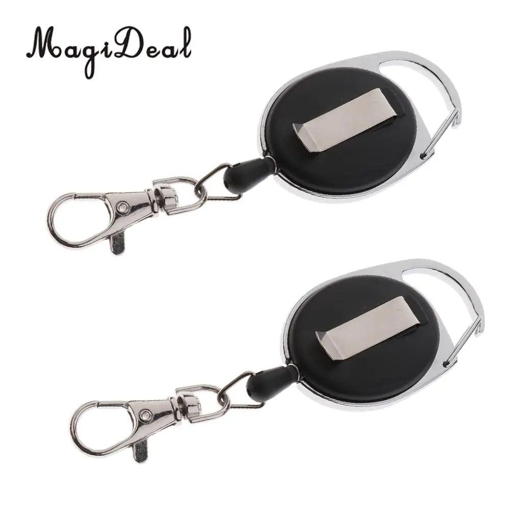2pcs Black Retractable Keychain Carabiner Badge Reels 60cm Pull Wire with Key Ring Clip Nylon Wire Climbing Accessories
