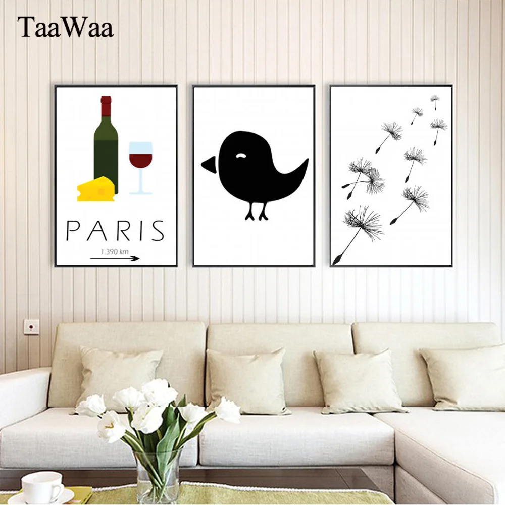 

TAAWAA Nordic Style Bird Poster and Print Minimalist Wall Art Canvas Painting Abstract Wine Pictures Home Kitchen Decoration