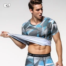 Фитнес компрессионная рубашка для бега мужские эластичные дышащие 3D камуфляжные колготки для бодибилдинга футболка с коротким рукавом футболки