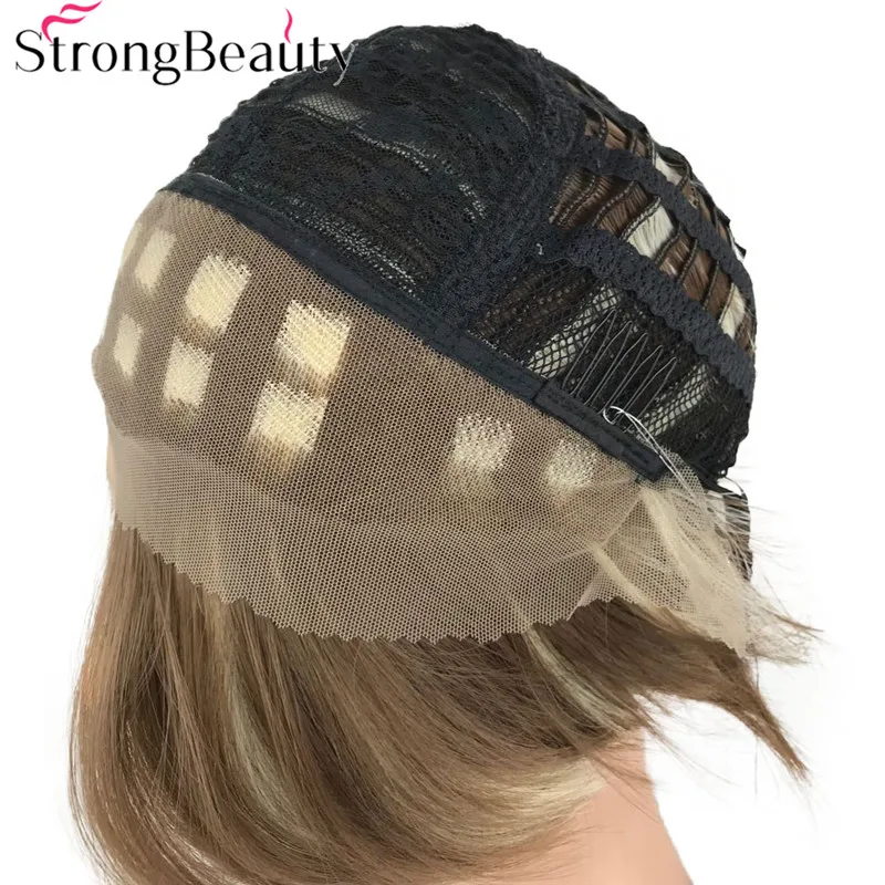 StrongBeauty синтетический парик на кружеве средней длины натуральный прямой парик серый белый/коричневый волос