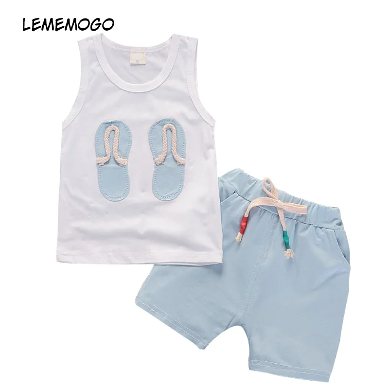 

LEMEMOGO 2018 Summer Baby Boys Clothing Sets Kids Cotton O-Neck Vest Shorts 2Pcs Set Fashion Boy Children Clothes Sets 1-4 Year