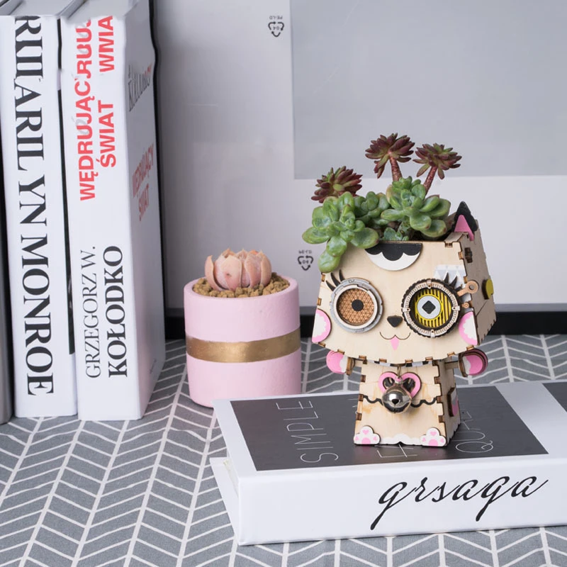 

3D Three-Dimensional Puzzle Succulent Potted Flower Pot DIY Kits Assembly Toy Gift for Children Wooden Assembly Model