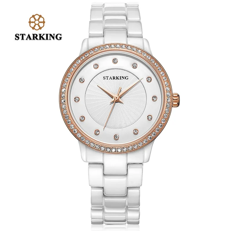 

STARKING Luxury Watch Women Ceramic Band Wristwatch Quartz Crystals Analog Display Elegant Fashion Watches reloj mujer