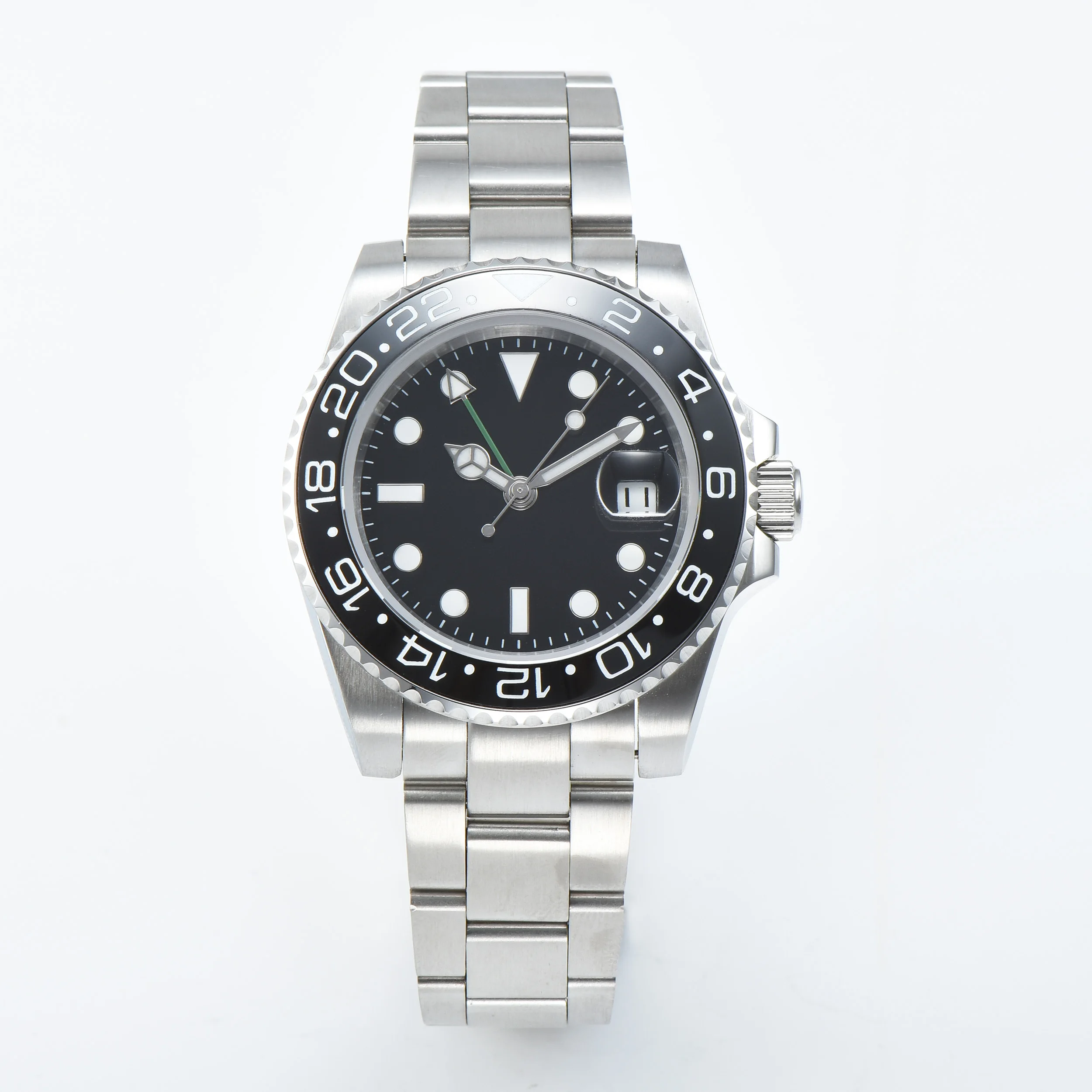 Мужские часы 40 мм GMT черный стерильный циферблат Керамическая рамка сапфировое