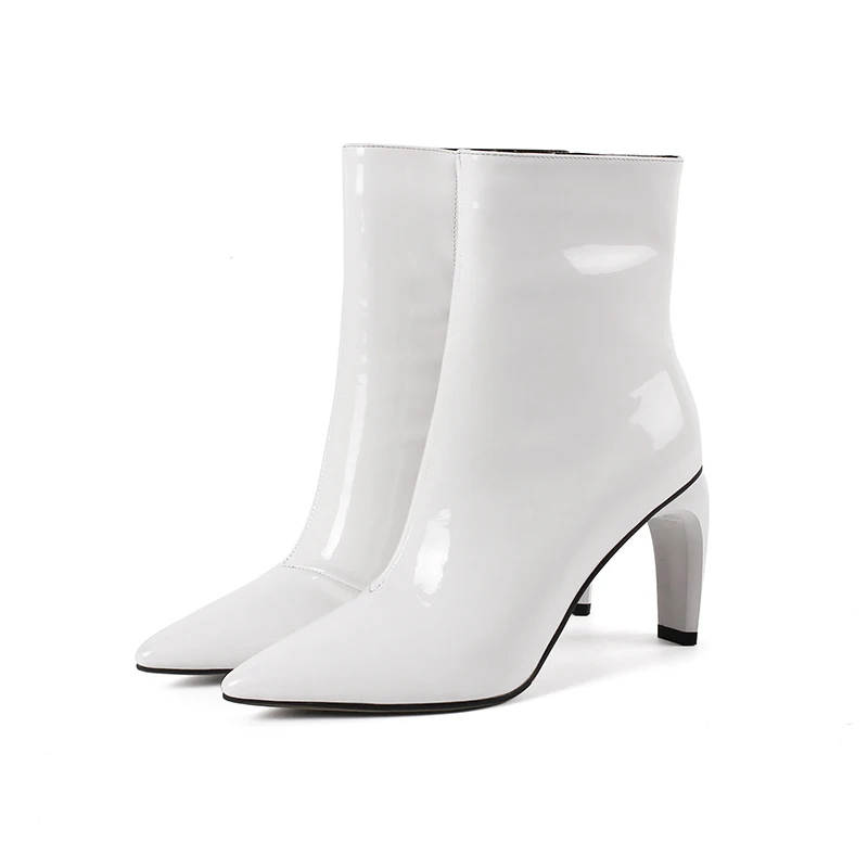 Défilé 43 Marque Dropship Bout Femmes Femme Bottes Nouveau Taille blanc Chaussures En Noir Cuir Cheville VerniPlus Karinluna Pointu xBedCo