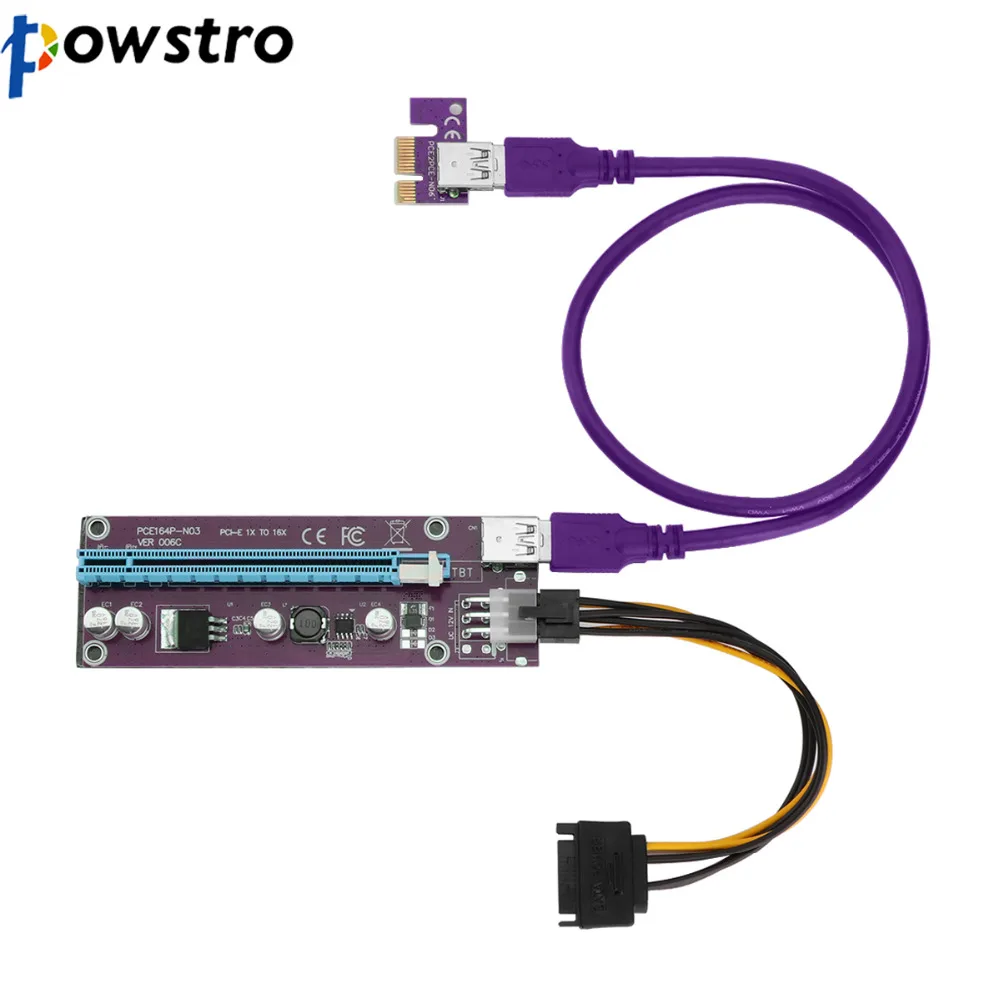 Powstro 006C PC PCIe PCI-E PCI Express Riser Card SATA до 6Pin IDE Molex блок питания 1x до 16x USB 3,0 кабель для передачи данных