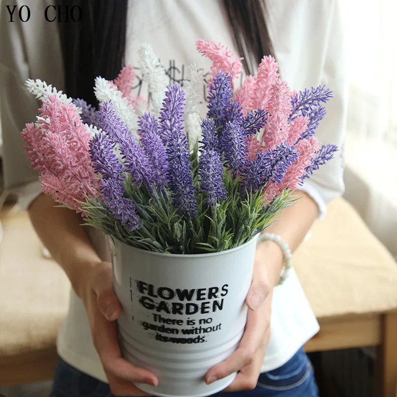 YO CHO 4pcs Artificial Flowers High Quality Lifelike Lavender Flowers Bouquet For Wedding Home Desktop DIY Decor Fake Flowers